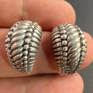 925 Ribbed Half Hoop Earrings Ornate Texture Fine