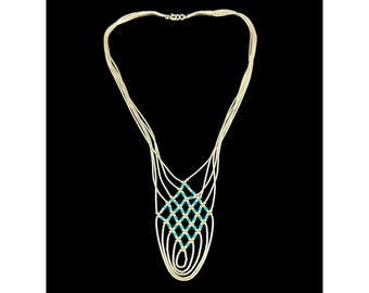 Sterling zilveren en turquoise ketting gedrapeerde slabbetje Multi Strand Cascade Festoen