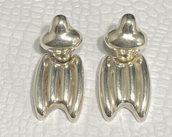 925 Sterling Silver Vintage Puffy Door Knocker Stud Earrings