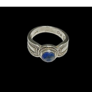 Lapis Lazuli 925 Ring Round Blue Gemstone Cab Vintage Size 6 Ornate Band