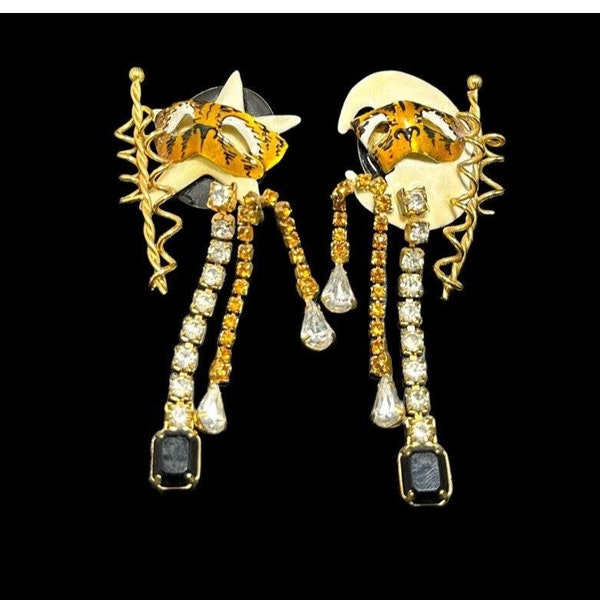 Lunch At The Ritz Moon and Stars Masks Earrings Pierced Dangle Mardis Gras