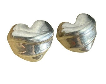 925 Silver Mexico Puffy Heart Post Earrings Large Textured Vintage