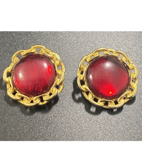 Paolo Gucci Earrings Signed Statement Earrings Clip On Red Ruby Chic Vintage 80s