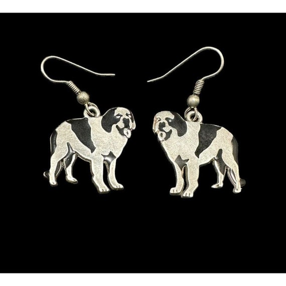 Saint Bernard Sterling Silver Earrings Black Enam… - image 1