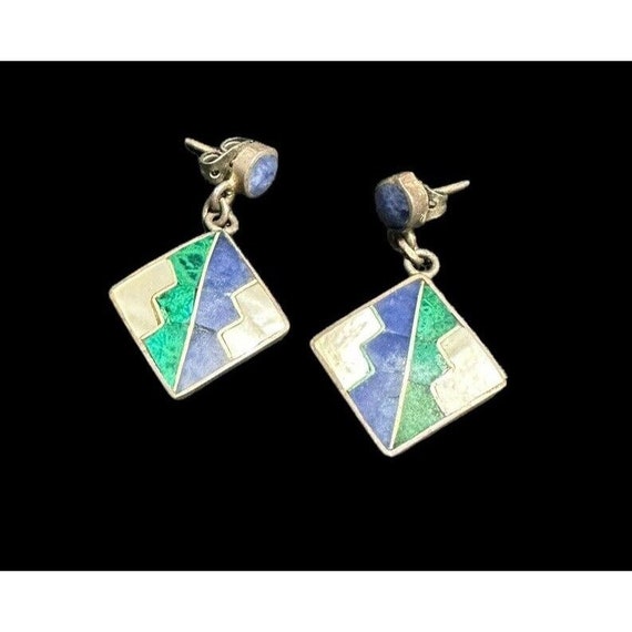 Earrings 950 Multi Gemstone Geometric Dangle Sout… - image 1