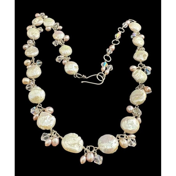 Vintage Sterling Silver Baroque Pearl Crystal Bib… - image 7