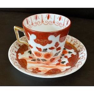 Antique Ackermann Fritze Royal Vienna Austria Red Demitasse Cup & Saucer