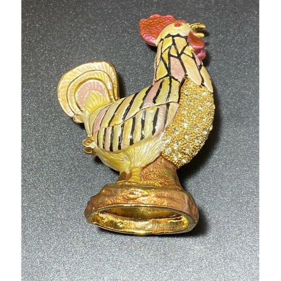 Vintage Rucinni Rooster Trinket Box Jeweled Swaro… - image 4