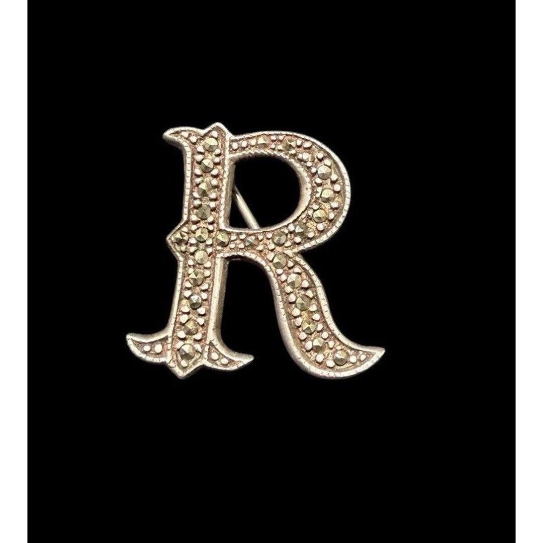 Vintage 925 Marcasite Letter “R” Brooch Sterling Silver Pin - Etsy