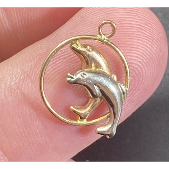 10k Tri Color Gold Two Dolphins Pendant 1/2In - R… - image 5