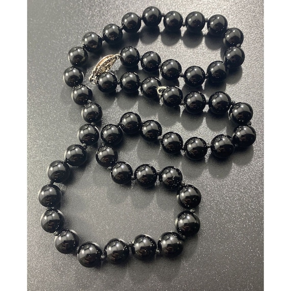 Black Onyx Necklace 7mm Beaded Necklace Sterling … - image 1