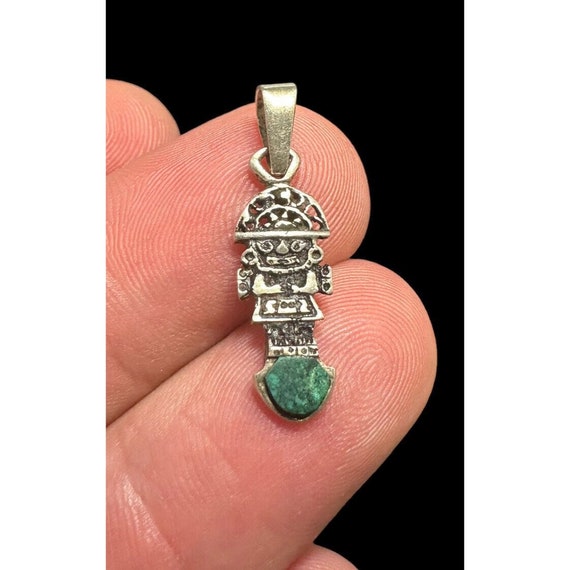 Sterling Silver And Malachite Mayan Pendant Dangl… - image 2