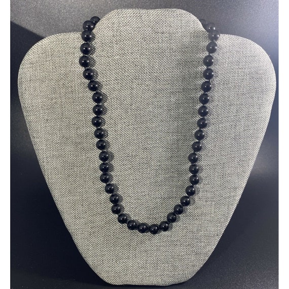 Black Onyx Necklace 7mm Beaded Necklace Sterling … - image 3