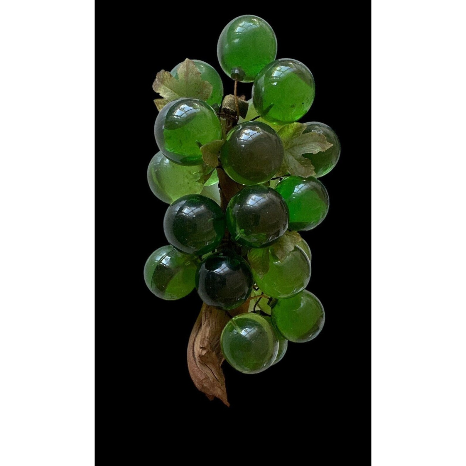 60s/70s Vintage Green Lucite Grape Cluster On Driftwood By Vintage Designer main image 0