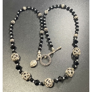 925 Necklace Glass Beaded Toggle Necklace Filigree Ball Ornate Spacers 16.5
