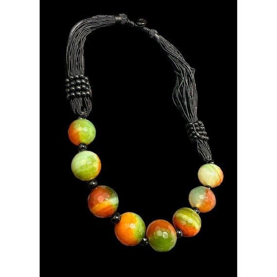 Vintage Necklace Ethnic Black Cord Round Transluc… - image 3