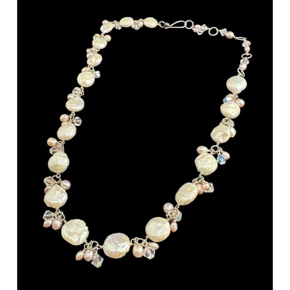 Vintage Sterling Silver Baroque Pearl Crystal Bib… - image 4