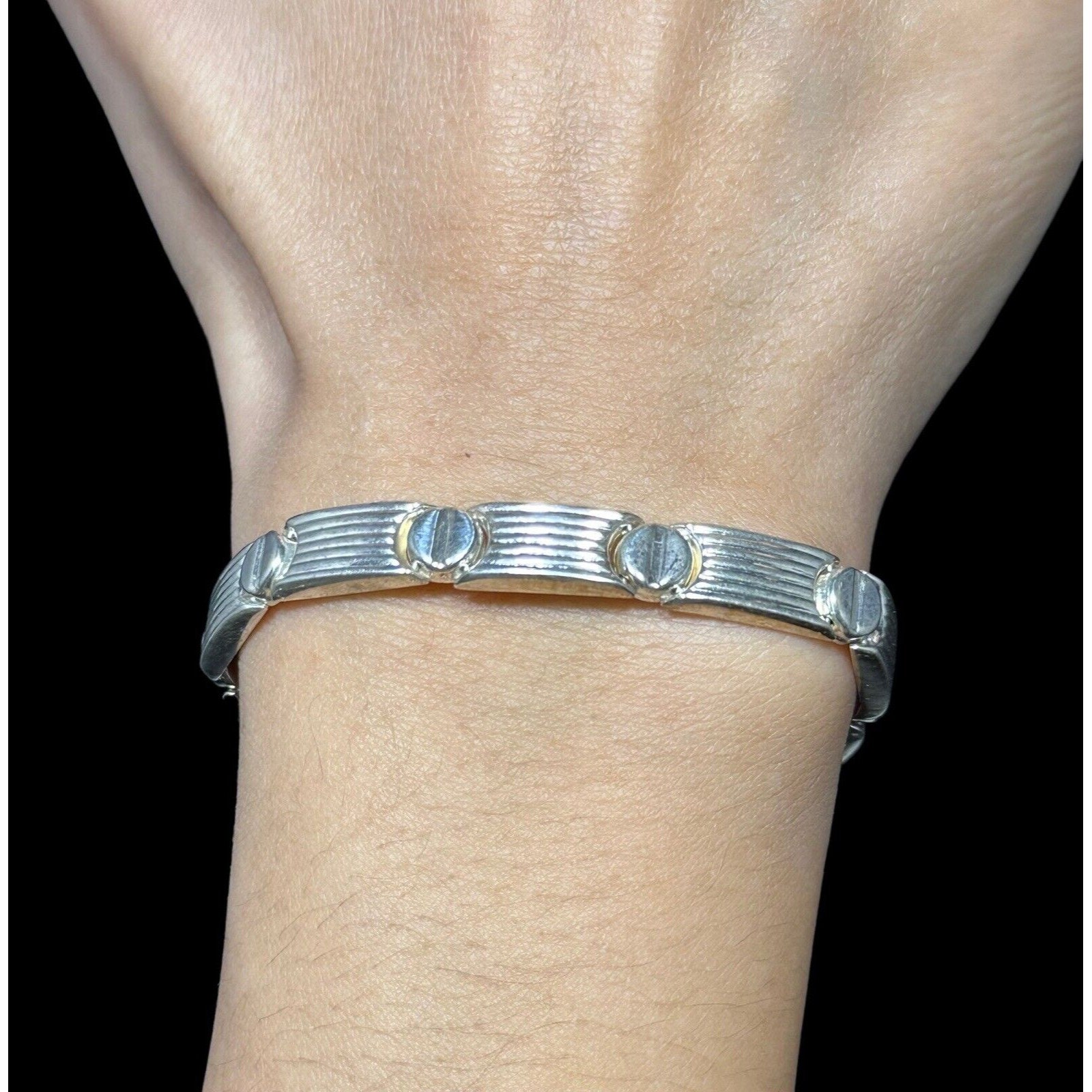 Vintage Signed BA 925 Bracelet Panel Link Round and