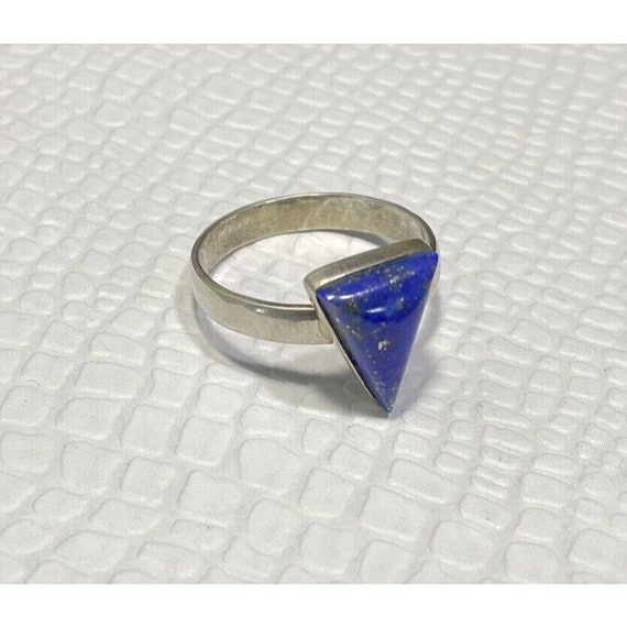 Lapis Lazuli Gemstone Triangle 925 Silver Ring Tr… - image 1