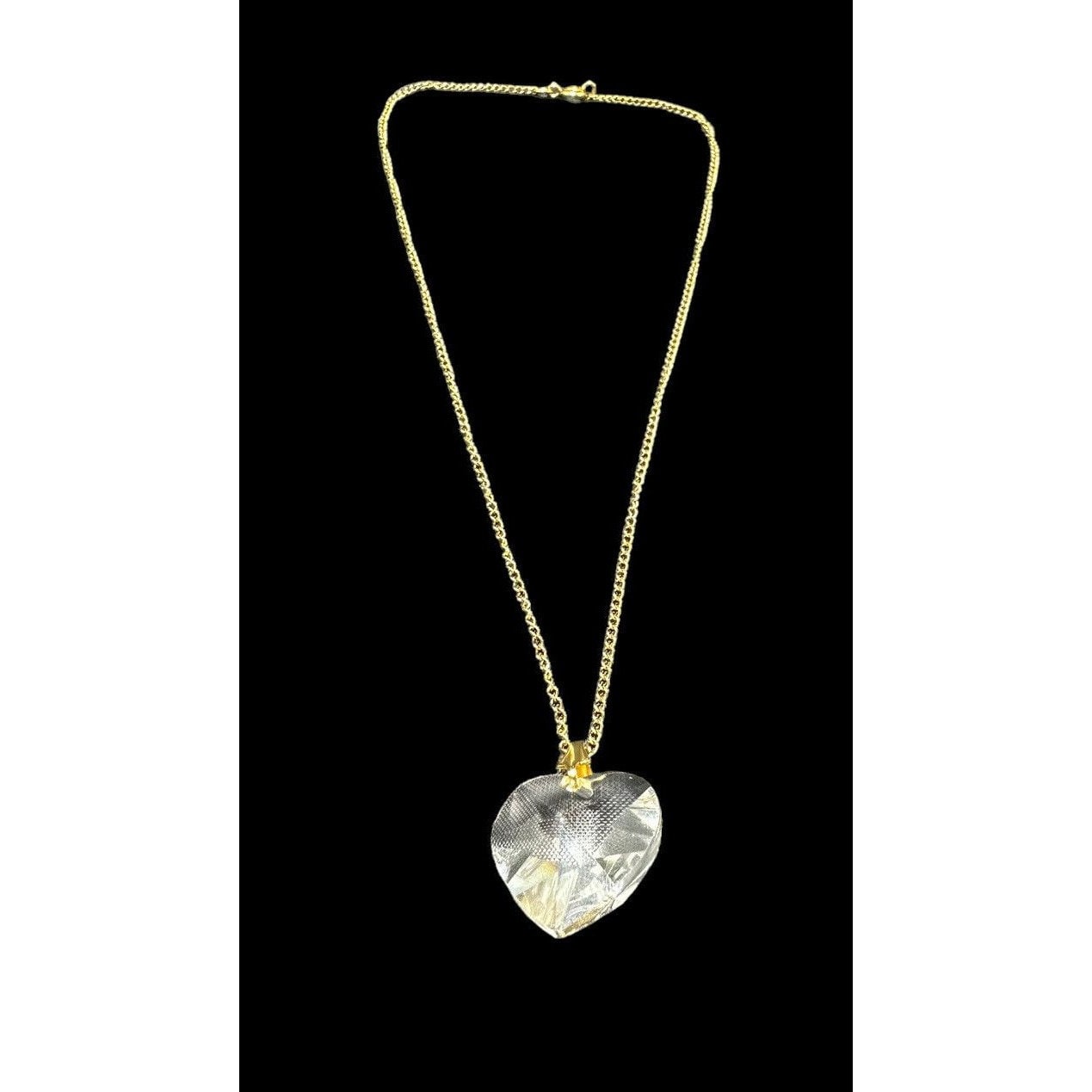 12k Gold Filled Chain Link Necklace Crystal Heart Pendant 13.5 In Etsy