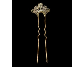 Antique Hand Painted Gold Tone Ornate Hair Pin -AVA MARIA &quot;Hail Mary&#39; Crown