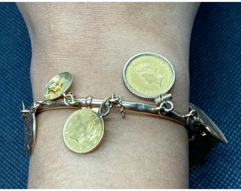 Victorian Coin Bracelet 14 Charms 14k-24k Gold Coins 14 Charms total 31.5g