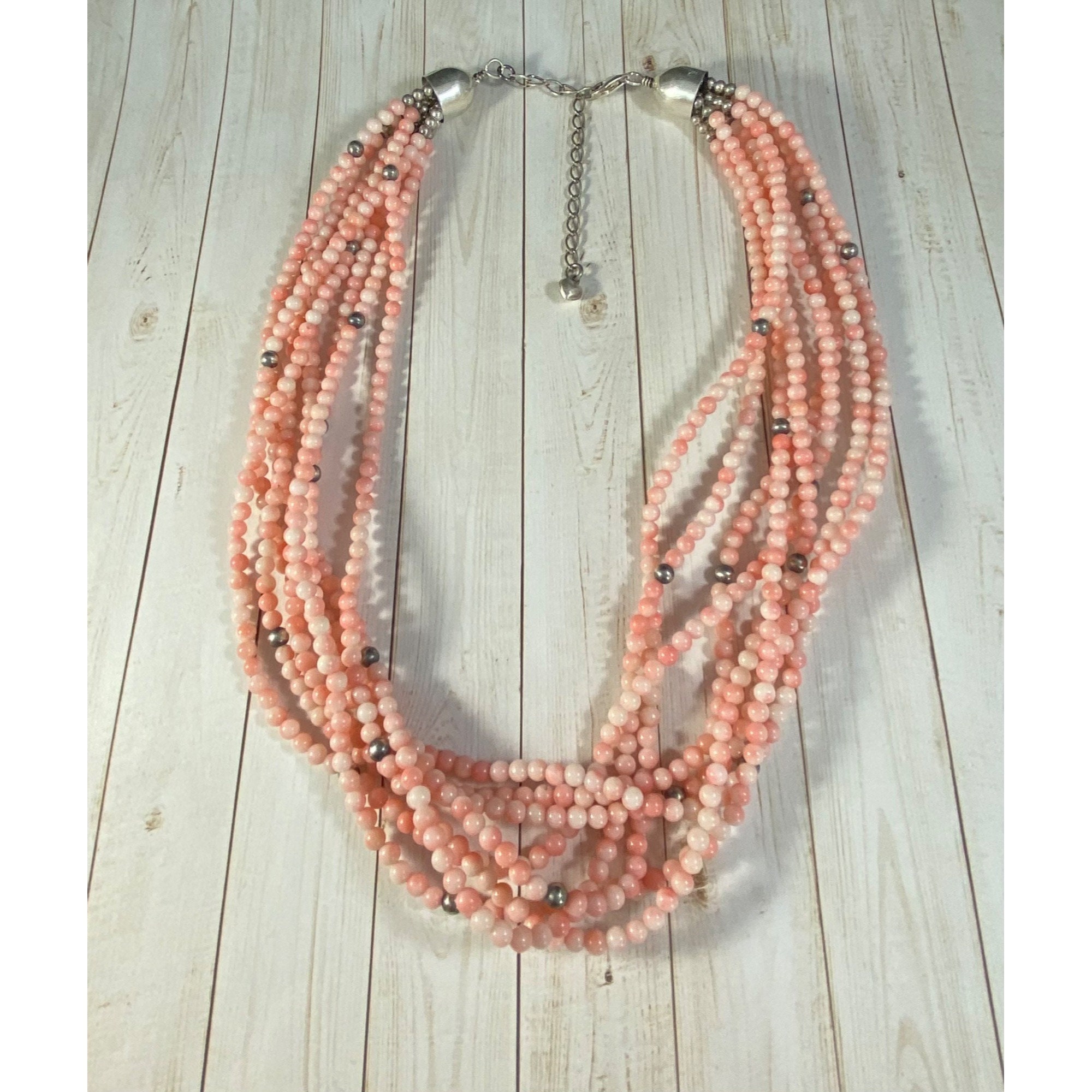 Angel Skin Multi-Strand Bead & Carved Tube Coral Bead Necklace 14k Gold 36″  - Jewelry & Coin Mart, Schaumburg, IL
