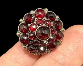 Antieke Boho Granaat Ring Tsjechische Victoriaanse Sterling Maat 4 Drie Rij HighDome