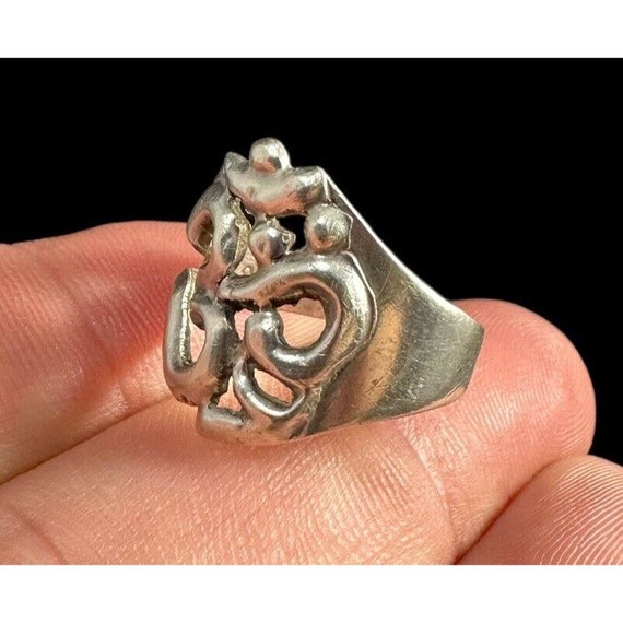 Sterling Silver Om Ring Symbol Band Size 6.5 Vint… - image 3