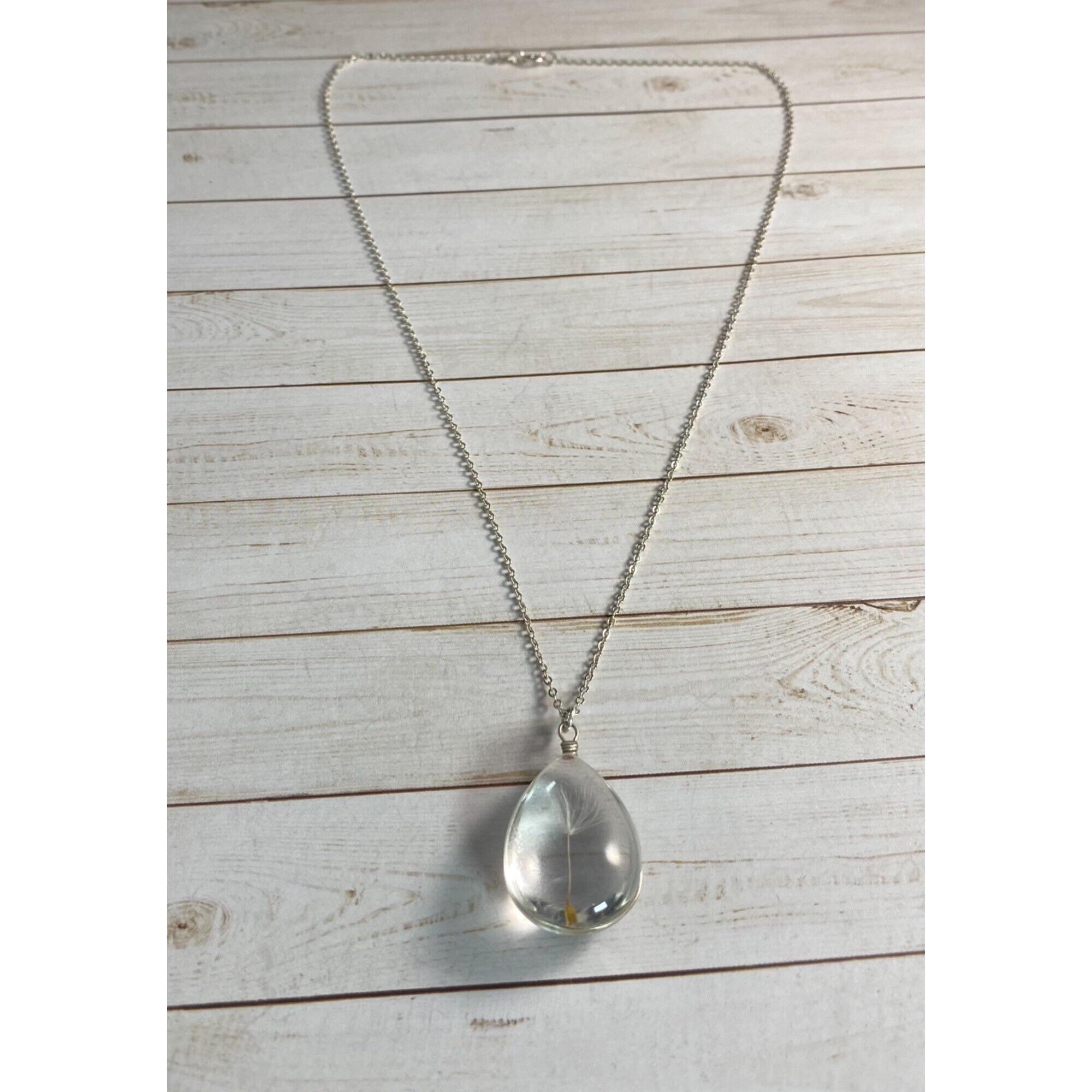 ネックレス・ペンダント Oval Seed Pendant Necklace 925 Natural Dandelion Seed Necklace Oval Glass Orb Tear