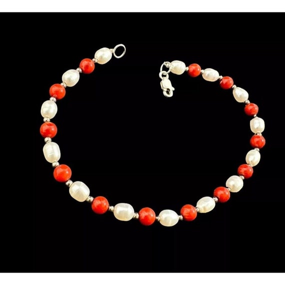 Bracelet 925 Sterling Coral And Freshwater Pearl … - image 2