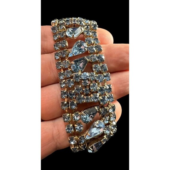 Bracelet Vintage Blue Wide Round Marquis Rhinesto… - image 6