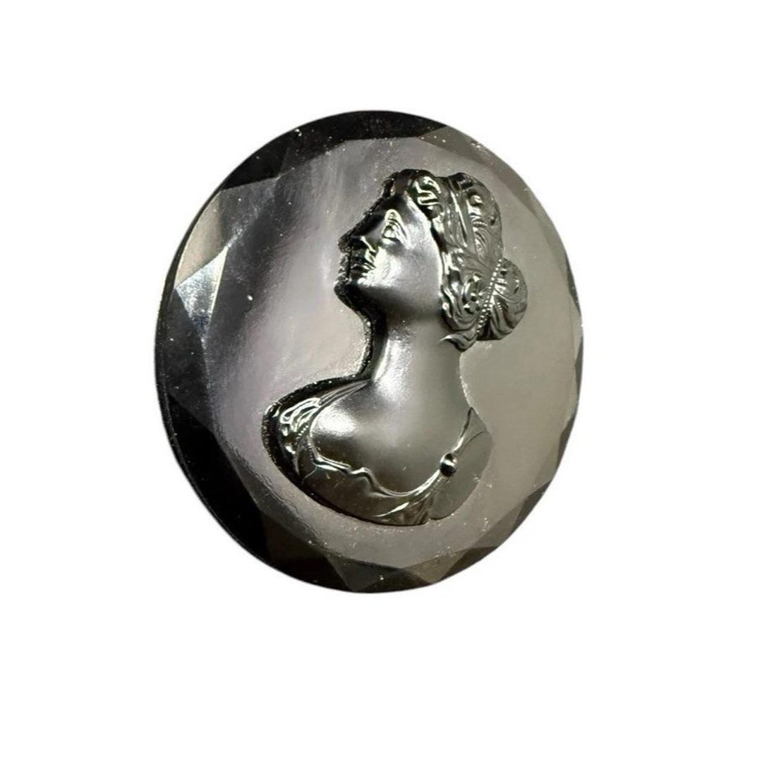 Antique Czechoslovakia Black Cameo Brooch Victorian Czech Mourning
