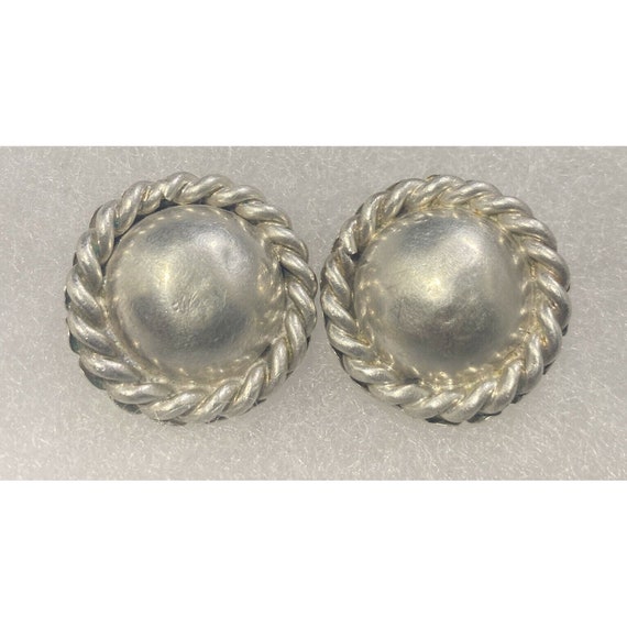 Vintage 925 Clip Earrings Round Braided Dome Heavy - image 7