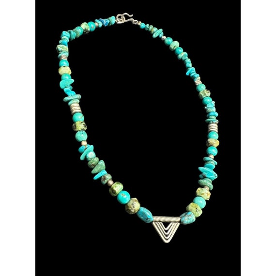 Sterling Silver And Turquoise Beaded Necklace Eth… - image 4