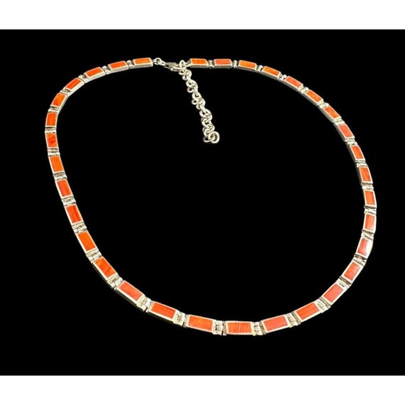 Sterling Silver Red Coral Inlay Necklace Geometri… - image 5