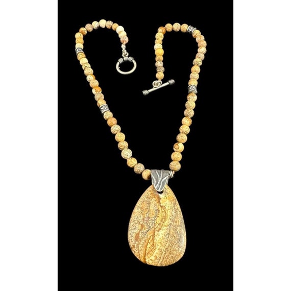 Necklace Signed Joshua Benassat 925 JBB Jasper Beaded Dangle Pendant Toggle