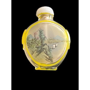20th Century Chinese Yellow Reverse Glass Painted Snuff Bottle Landscape