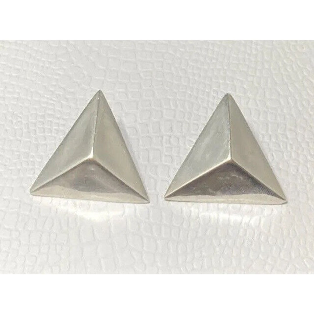 Vintage Sterling Silver Pyramid Triangle Earrings Geometric Mid Century ...