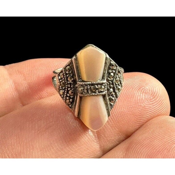 Ring Art Deco Sterling Silver Mother Of Pearl And… - image 1