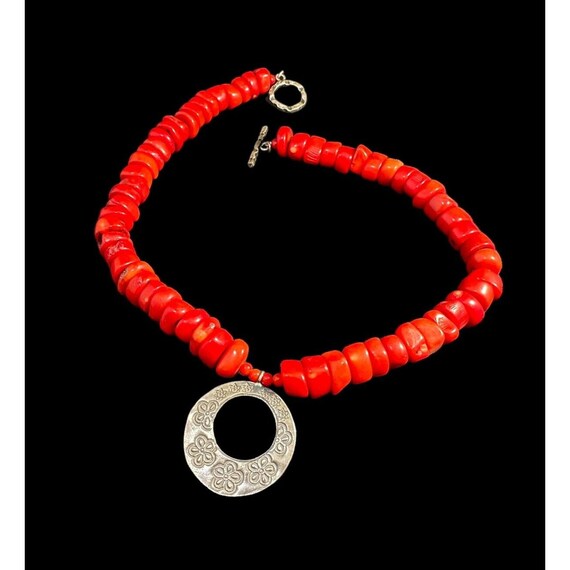 Necklace Red Coral Beaded Sterling Silver Floral … - image 4