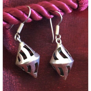 Vintage Sterling 925 Modern Cone Earrings Unique Design Perforated Hook