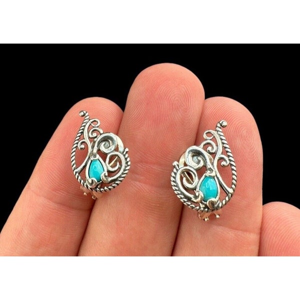 Relios Carolyn Pollack Sterling Silver Sleeping Beauty Turquoise Earrings Omega