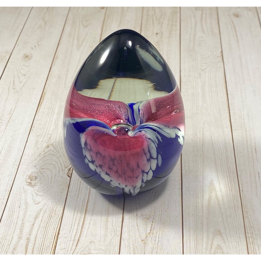 Vintage Glass Eye Studio Egg Paperweight Floral Art Glass Artist Signed 1991 Etsy