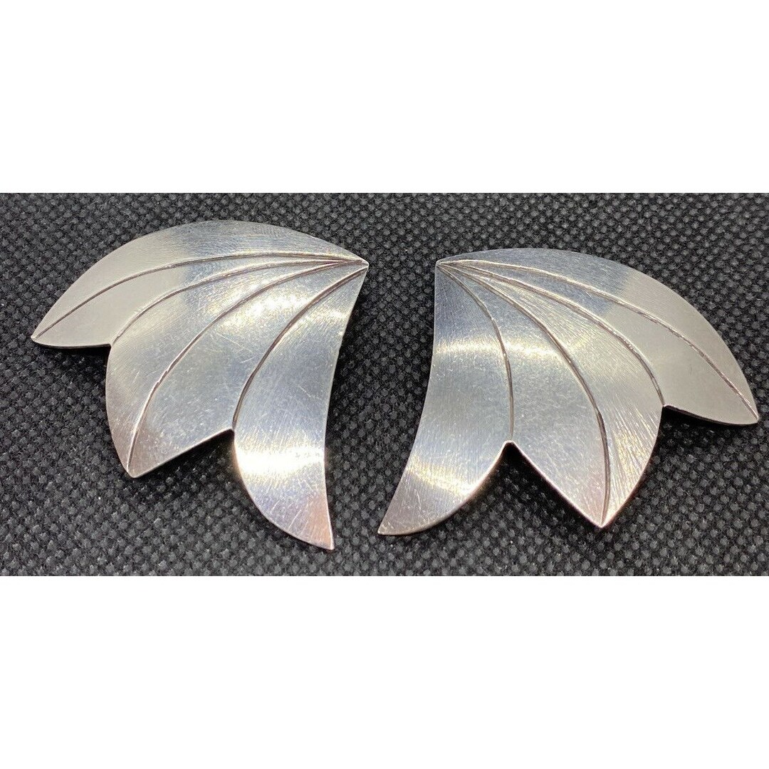 View of Vintage Scandinavian Signed Gunn Trigere Sterling Silver Clip Earrings ...