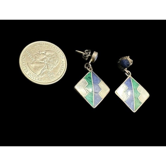 Earrings 950 Multi Gemstone Geometric Dangle Sout… - image 3