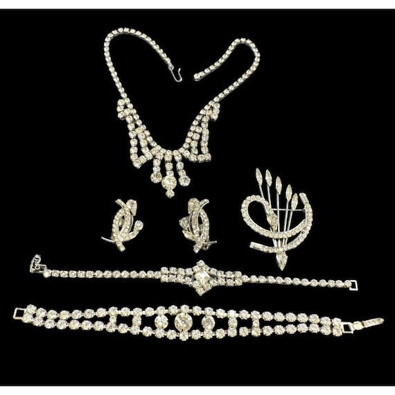 Jewelry Set Art Deco Clear Rhinestone Two Bracele… - image 1