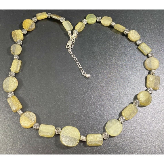 Vintage Sterling Silver Citrine Chain Link Necklace Ornate Floral Spacers View 2