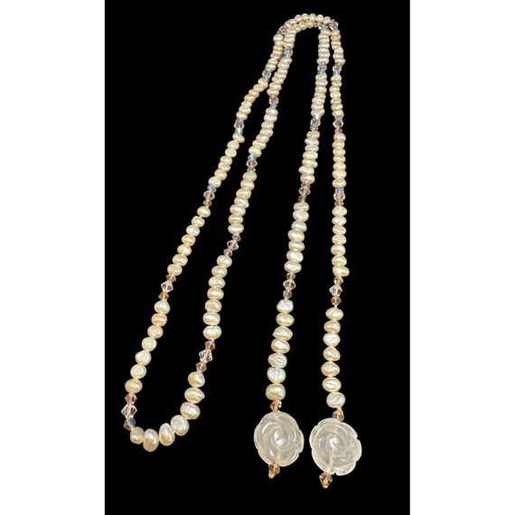 Rose Quartz Pearl And Crystal Lariat Beaded Neckl… - image 6