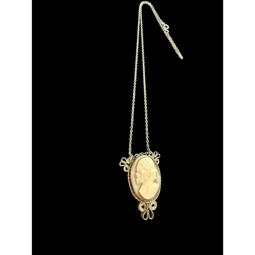 Vintage Sterling Silver Carved Shell Cameo Pendant 925 Chain - Etsy